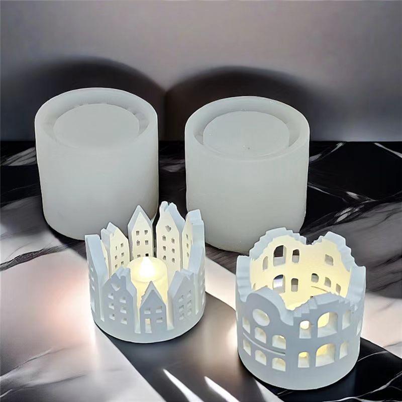 M-Modern-DIY Hollow House Candle Holder Silicone Mold Candle Holder Castle House Plaster Candle Lamp Atmosphere Decoration Mold