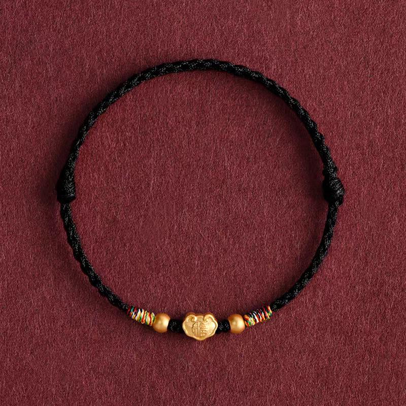 Pure Gold 999 Zodiac Red String Bracelet with Luck Beads for Baby's Full Moon or New Year