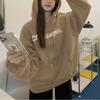 Padded Hooded Sweatshirt Women Autumn and Winter Loose Letter Printed Student Long Sleeve Tops Fashion Retro Versatile Sweatshirt