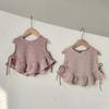 Girls' Knit Ruffle Lace-up Sweater Vest – Cute Woolen Cardigan Outerwear for Babies and Children