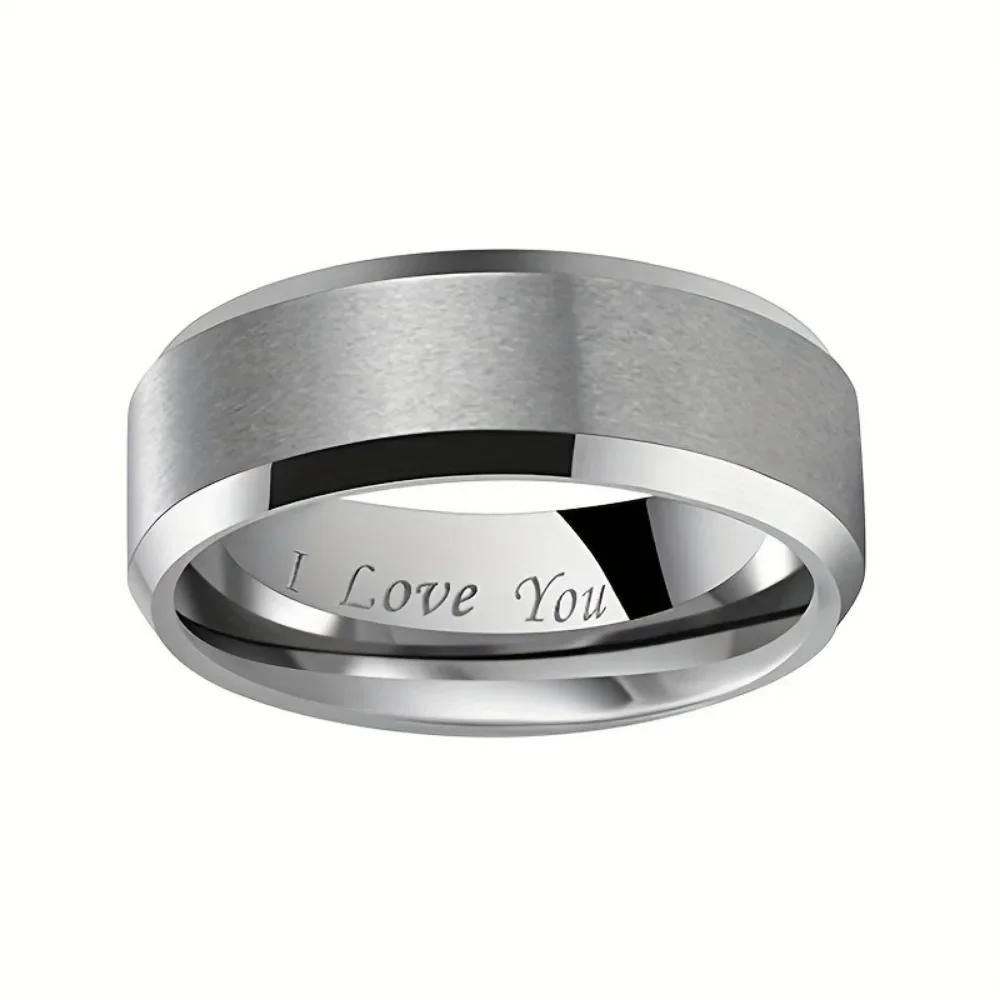 Stainless Steel Rings with "I LOVE YOU" Engraved Inside - Black/White Matching Promise Rings Valentine's Gift Jewelry