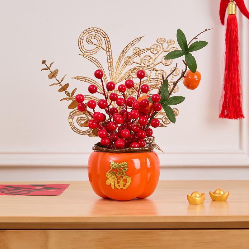 Year of the Horse Persimmon Bucket Spring Festival Blessing Bucket New Year Decoration Supplies New Year Living Room Decoration Festive