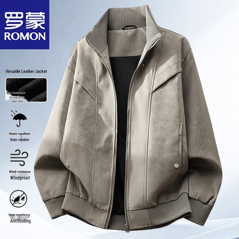 ROMON Men's Retro Stand-Collar Casual Zipper Jacket