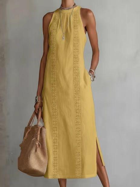 Women's Solid Color Loose Long Crew Neck Vest Fashion Casual Women's Dress