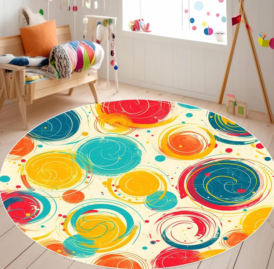 

Cartoon Colors Rainbow Round Carpet Living Room Decoration Sofa Area Non-slip Washable Rug Children Bedroom Decor Soft Floor Mat 60cm 23.6 in