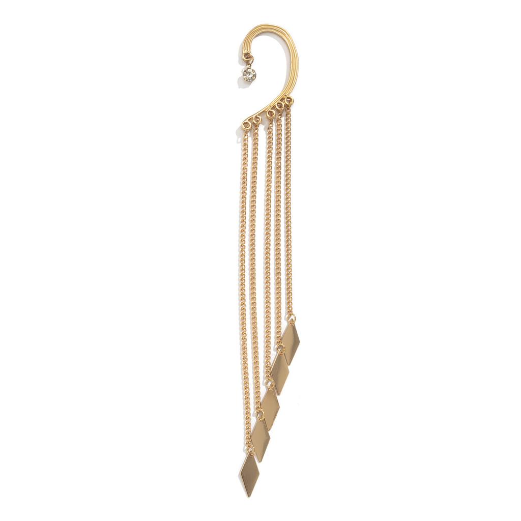 Personalized Fashion Diamond Fringed Chain Ear Hanging, Metal Rhombus Sequined Rivet Ear Bone Clip