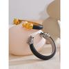 Yhpup 62mm Vintage Leather Wolf Personality Fashion Cuff Open Bracelet Bangle for Men Stainless Steel Wrist Wide Jewelry