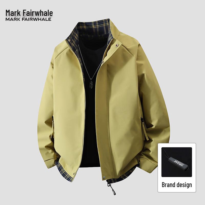 Mark Huafei Men's American Plaid Patchwork Stand Collar Jacket