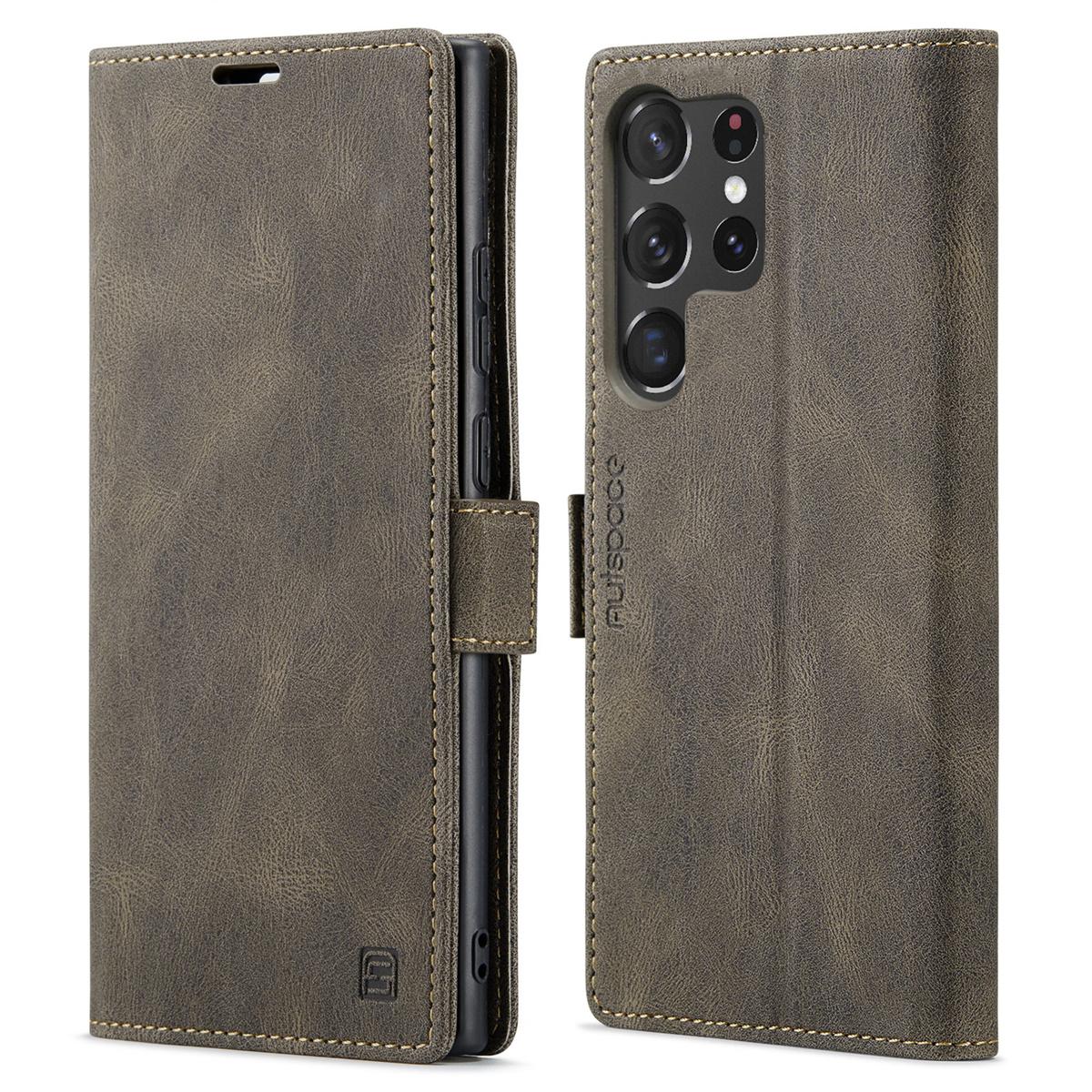 

Премиальный винтажный кожаный чехол-кошелек для Samsung Galaxy S23 Ultra - Чехол-книжка со слотами для карт, Противоударный ретро стиль (4 цвета) Samsung Galaxy S23 Ultra серый