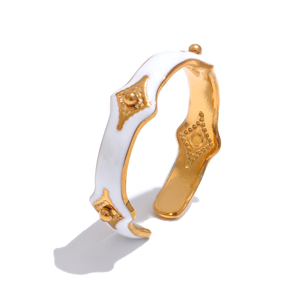 

Yhpup White Enamel Star Open Gold Color Adjustable Ring for Women Stainless Steel Water Resistant Fashion Chic Jewelry Bijoux