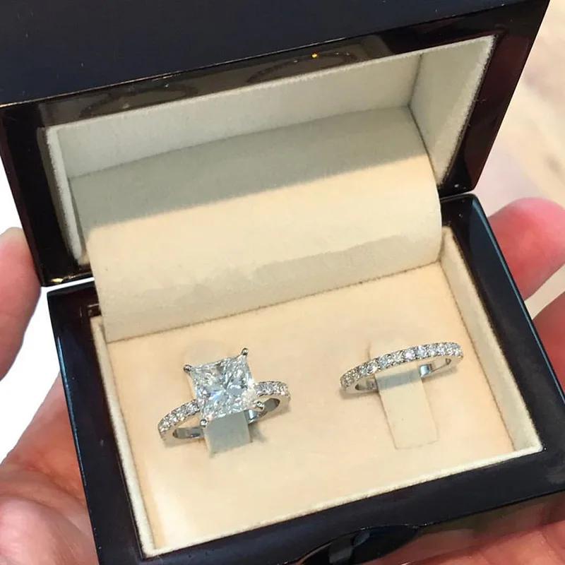 

New Fashion Women s Wedding Mosang Stone Ring Set Brilliant Square Zirconia Luxury Accessories Exquisite Bridal Zircon 10