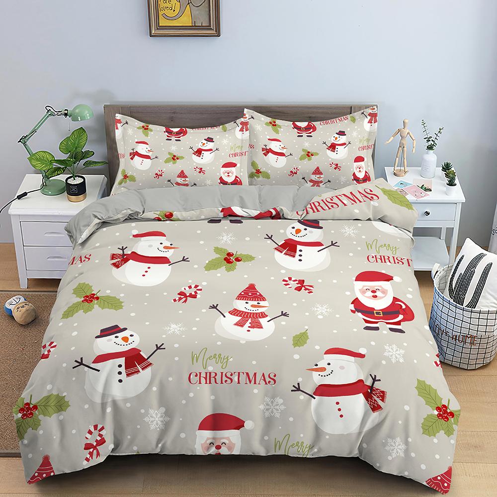 Merry Christmas King Queen Duvet Cover Xmas Bedding Set For Kid Santa Claus Quilt Cover Cartoon 2/3Pcs Polyester Comforter Cover