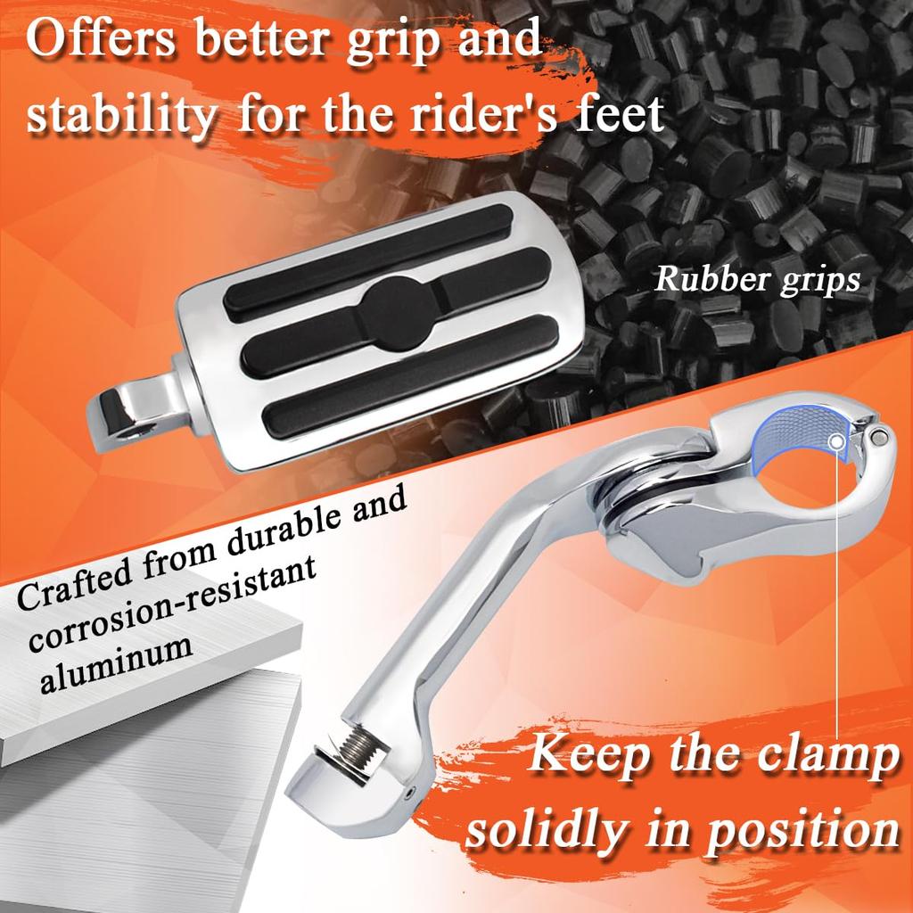 FOVPLUE Long Angle Highway Motorcycle Adjustable Highway Footpegs for Harley Road Electra Road Street and 1 Engine Guard 1.25" Pegs, Touring, Glide,