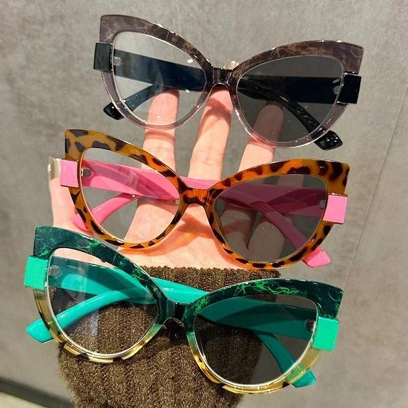 Neutral New Fashion Cat Eye Photochromic Myopia Glasses Anti-Ultraviolet Sunglasses Retro Large Frame Myopia Glasses -4.0