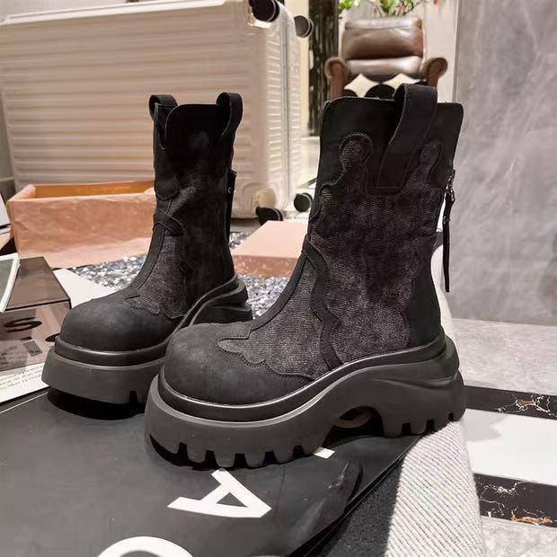 

Martin boots women s ins super fire big head cowboy splicing tooling big yellow boots locomotive boots small 7cm thin women s shoes 35 чёрный