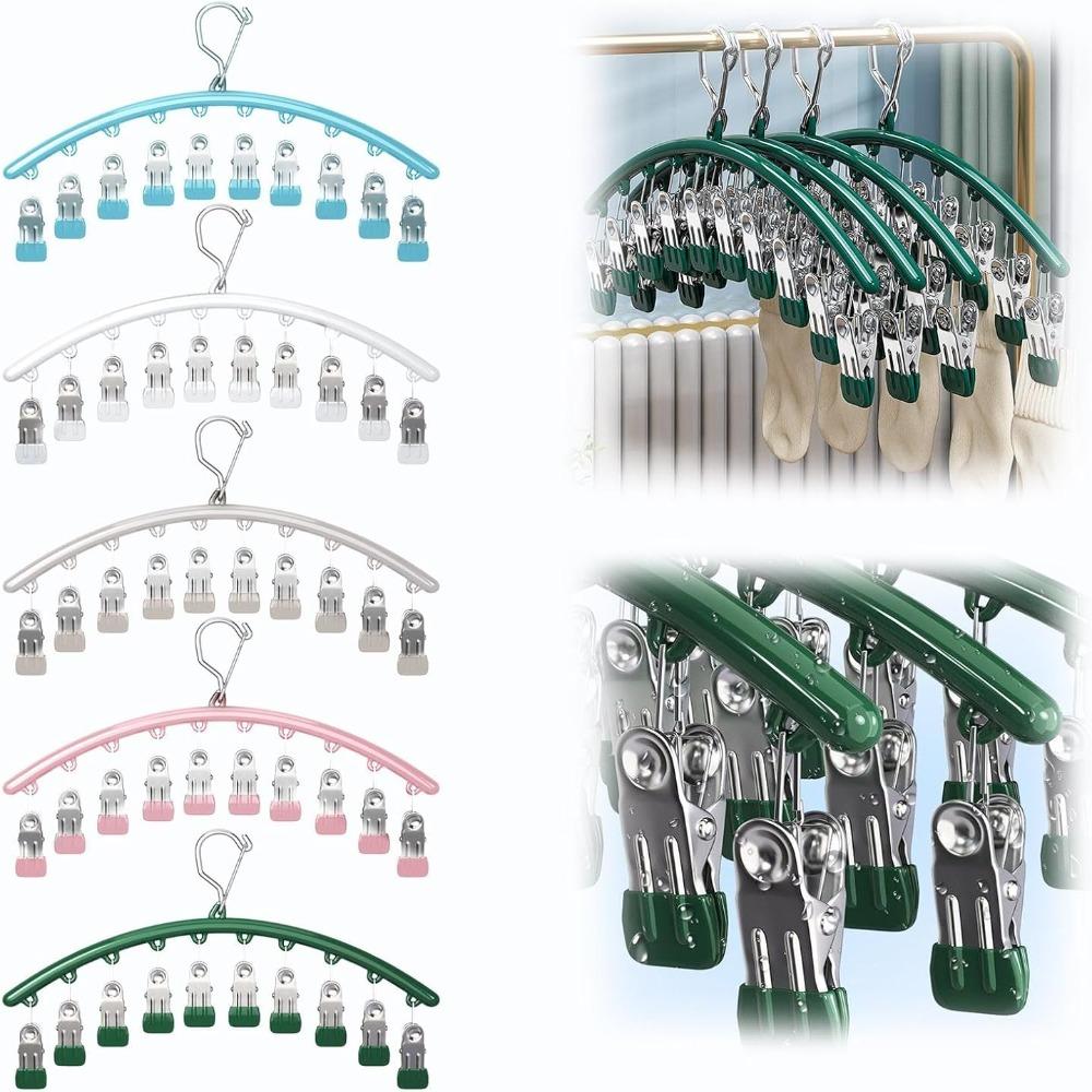 

With 10 Hold Clips Drying Rack Windproof Closet Organizer New Curved Hanger for Clothing Store серый
