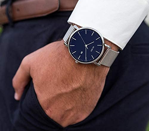Armbanduhr, einfach, wasserdicht, analog, beliebte Uhrenmarke, stilvoll, Mailänder Mesh-Gürtel, weiße Uhr [BUREI] Herren [Artikel]