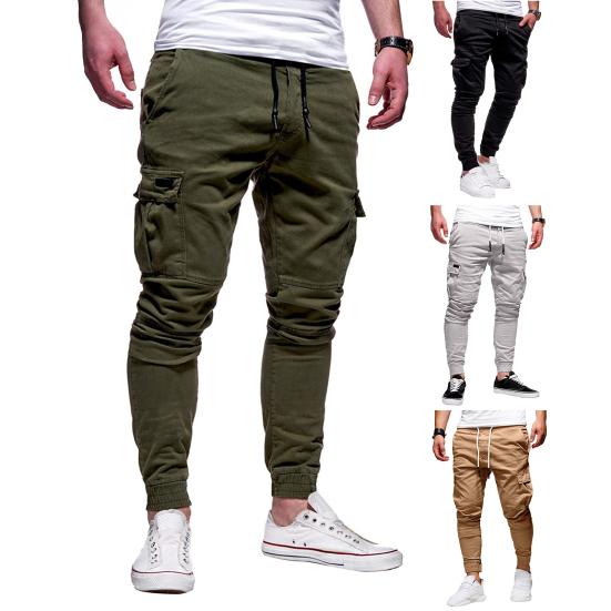 Herren Dicke Cargohose Kordelzug Taille Warme Jogginghose Herbst Winter Freizeit Hose mit Mehreren Taschen für Reise Arbeit Alltagskleidung