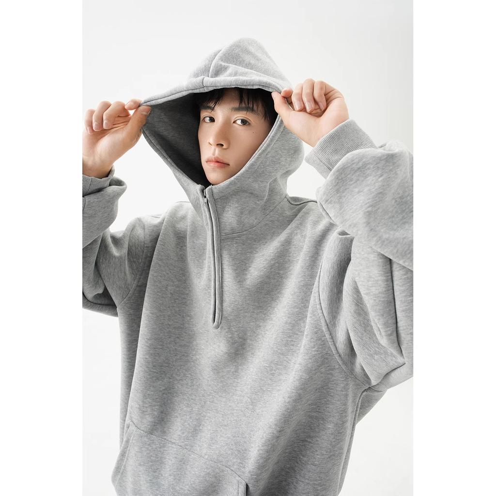 Half-zip Sweatshirt Men's Winter Solid Color Hoodie Casual Versatile Couple Sports Coat