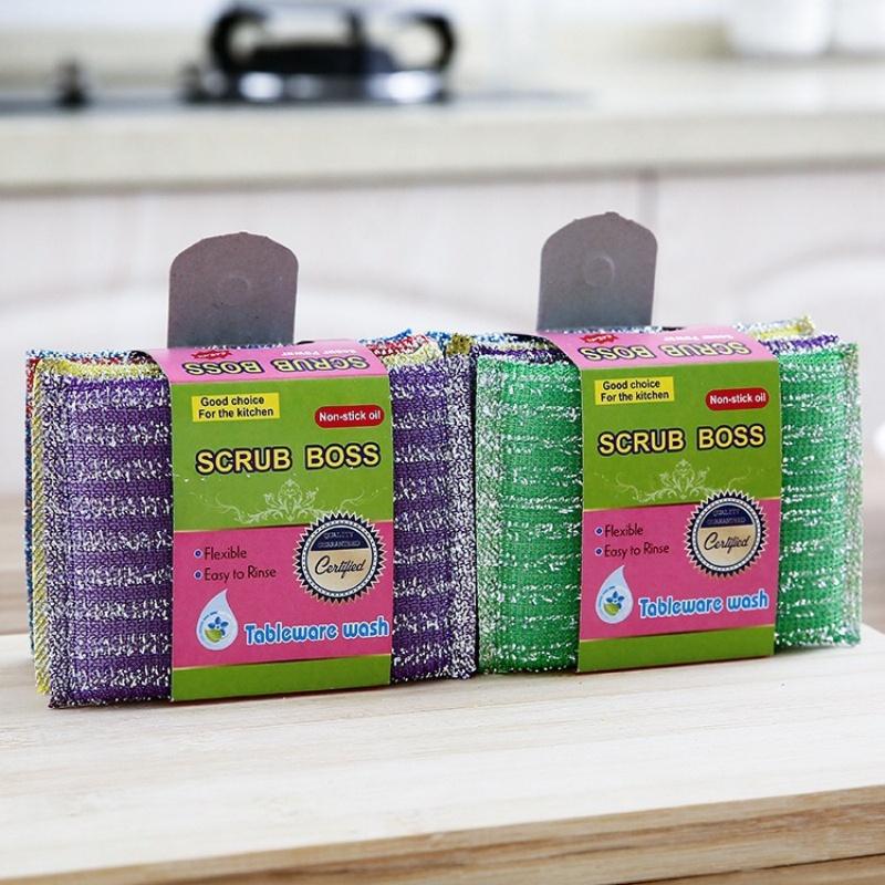 4PCS Cleaning Brush Dish Scrapers Brushes Kitchen Dishwashing Pot Removable Scrubbing Tool Steel Wool Sponge Kitchen Cleaning Tools Color Random