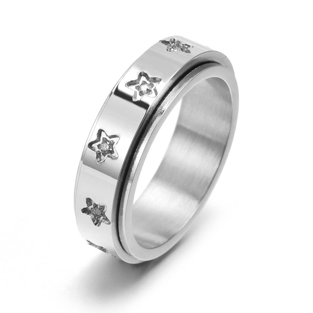 

Stainless Steel Rotatable Star Ring Engagement Wedding Band Celestial Jewelry Gift Modern Design Promise Ring for Him Her 6
