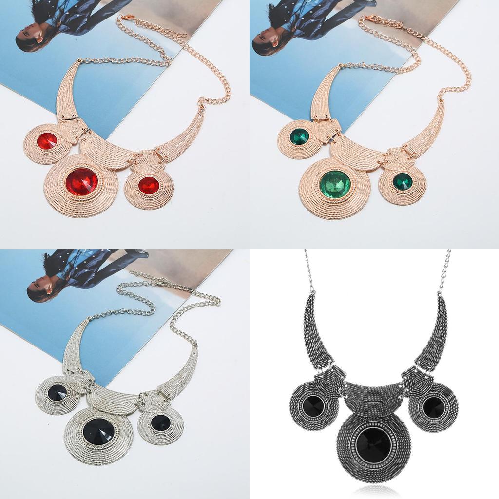 Vintage Geometric Alloy Pendant With Gemstone Embellishments For Fashionistas