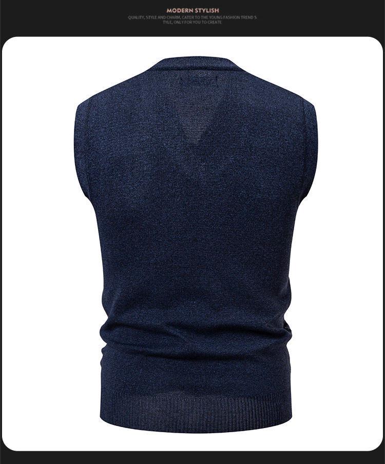 Men's V-Neck Trendy Knit Sweater Vest - Autumn/Winter European & American Style Pullover
