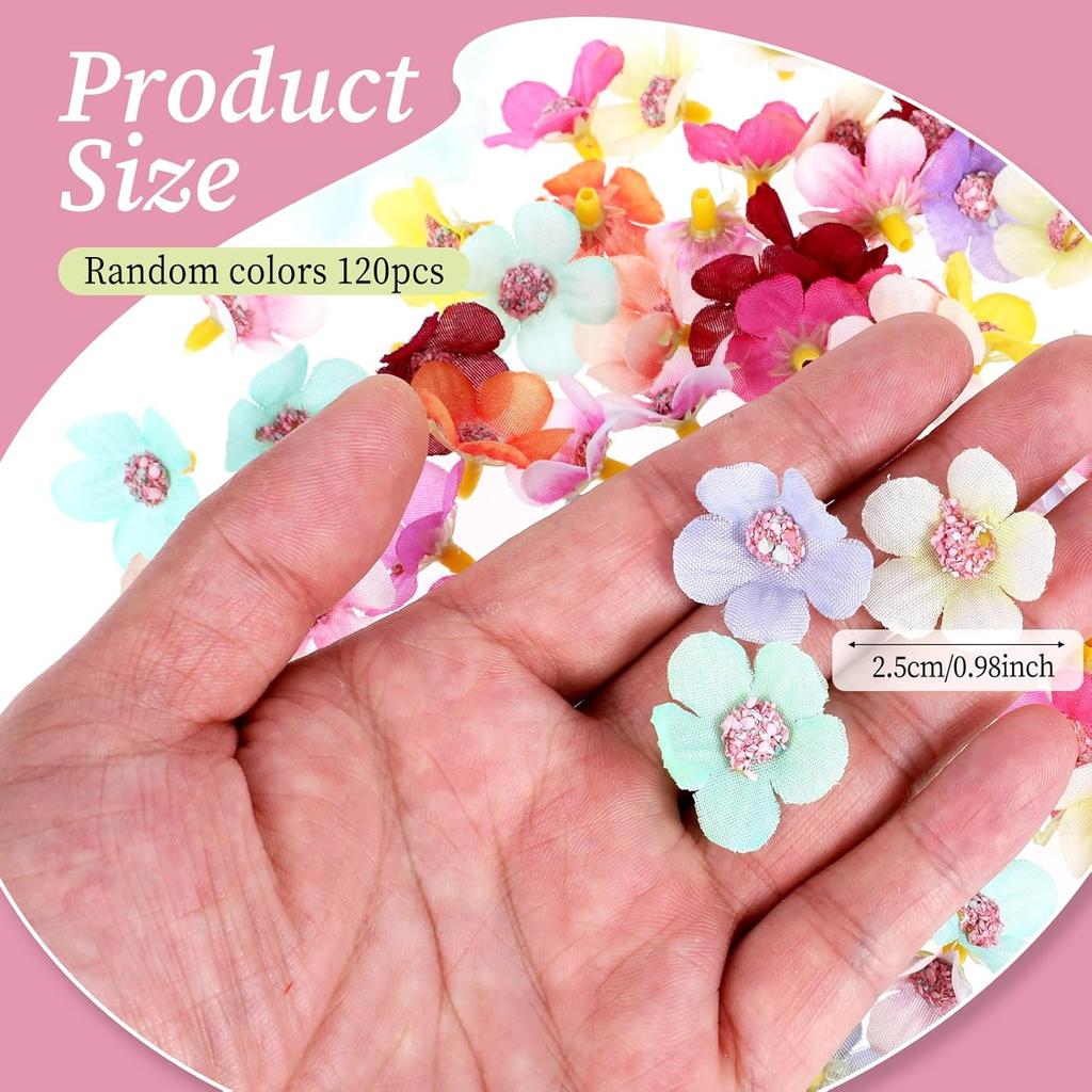 120PCS Small Fake Flowers for Crafts Mini Faux Flower Heads Multicolor Small Silk Artificial Flower Heads Rose Daisy Fabric Flowers for DIY Garland