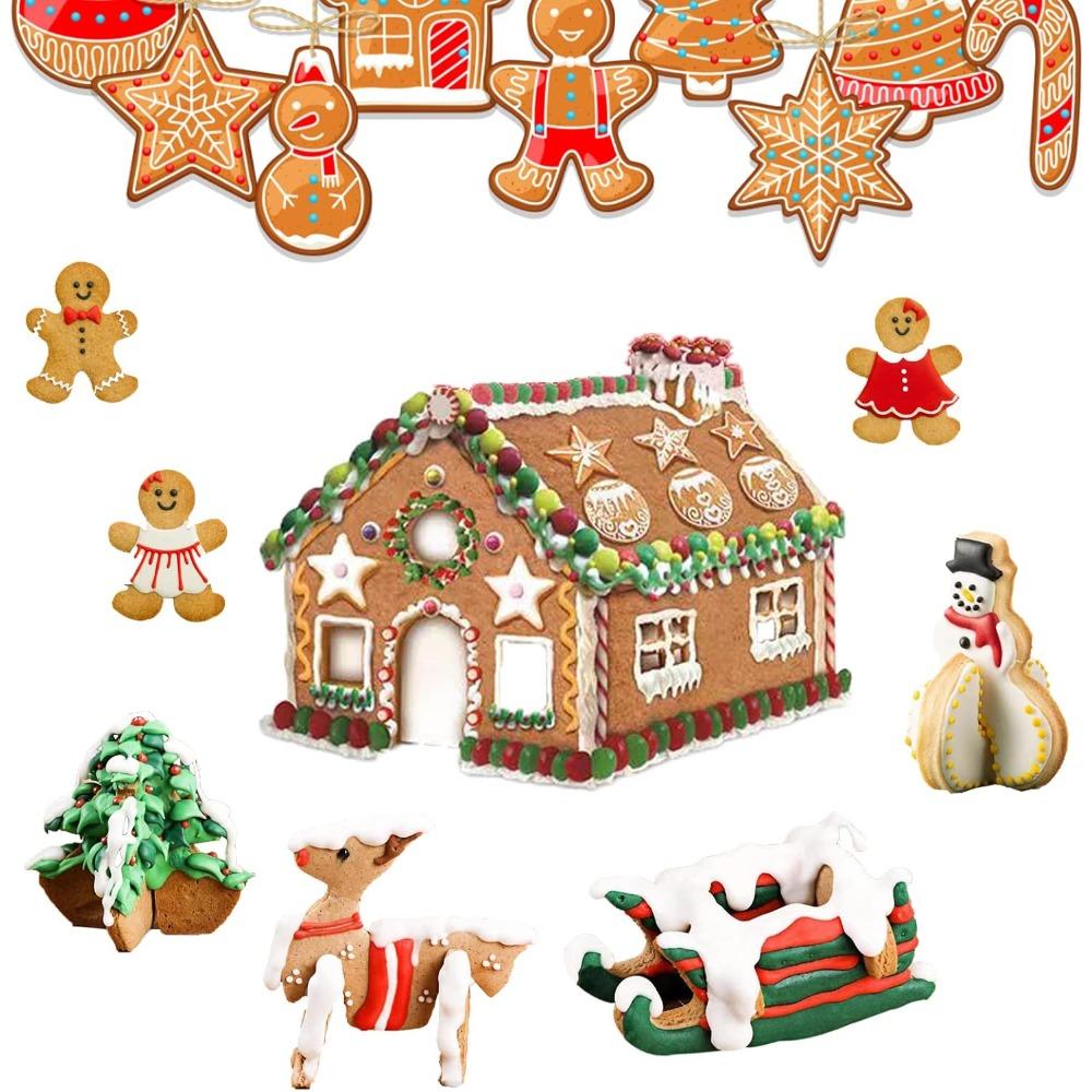 18PCS Christmas 3D Stainless Steel Cookie Cutter Set Gingerbread House Mold