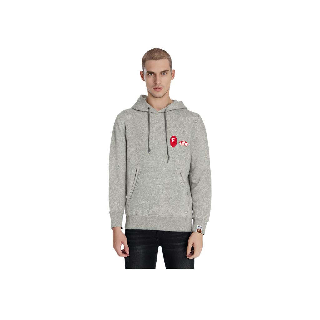 Vans x BAPE Logo Print Fleece-Lined Hoodie Unisex Tops Grey VN0A7XKN448
