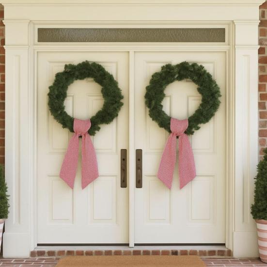 2Pcs Fall Thanksgiving Plaid Print Wreath Belt Farmhouse Ribbon DIY Craft Monogram Outdoor Indoor Autumn Decor