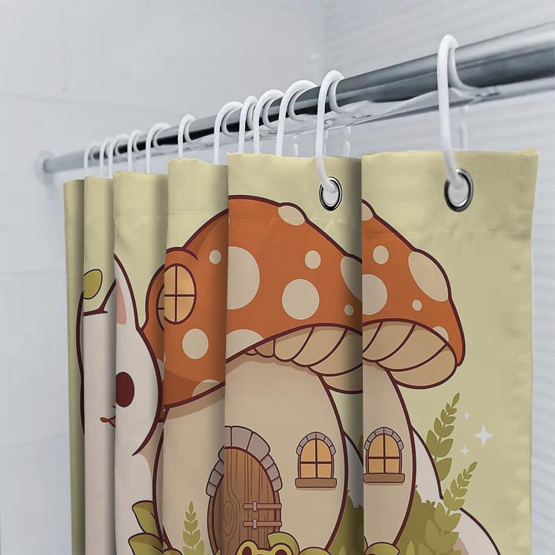Cute Cat Mushroom Forest Cottage Shower Curtain Woodland Animal Nature Bathroom Decor Home Sweet Home Cottagecore Aesthetic