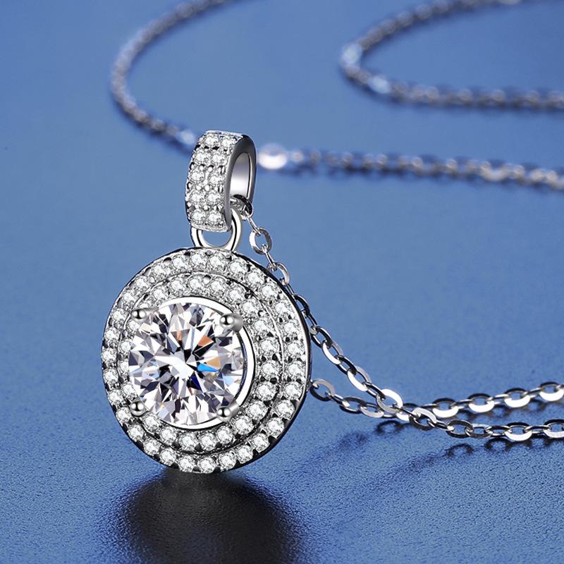 S925 Sterling Silver Classic Moissanite Pendant Necklace - Fashionable Jewelry Gift for Girlfriends