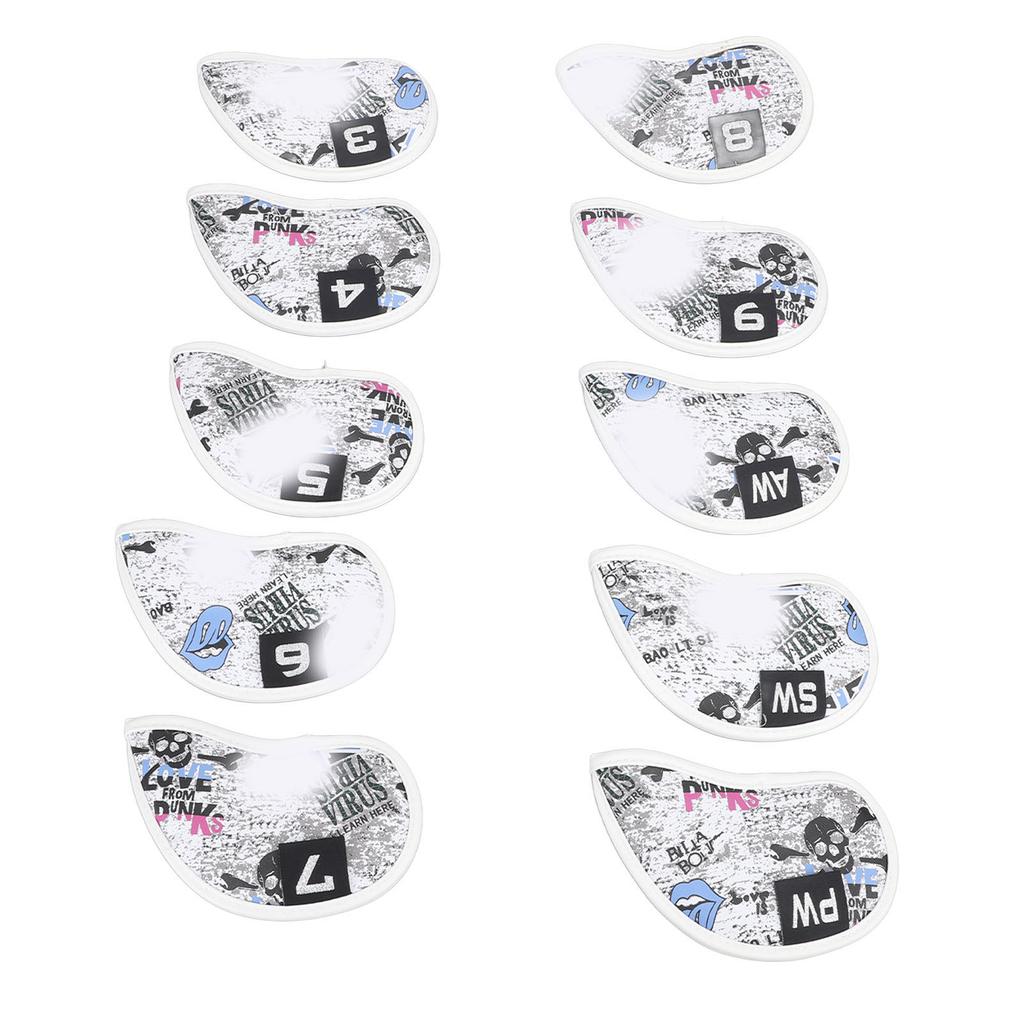 10pcs Golf Iron Covers Skull Pattern PU Scratch Proof Club Iron Head Protector for Daily Use