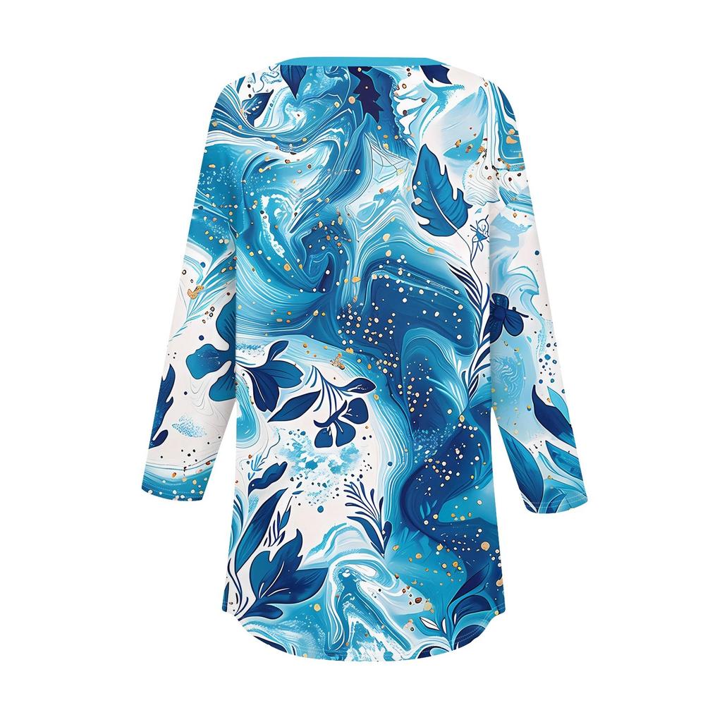 3/4 Sleeve Shirts For Women's Fashion Casual Round Neck Printed T-Shirt Top
