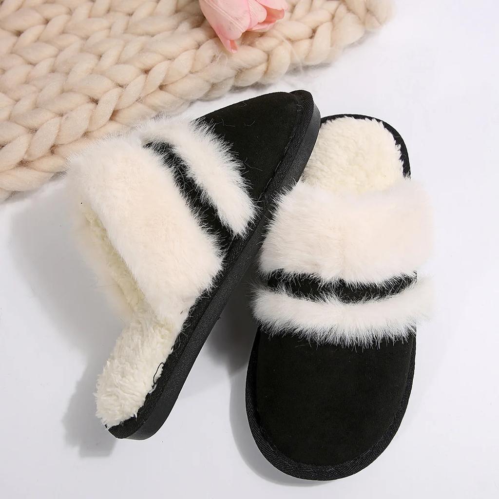 Baotou Hairy Slippers Female Outside Wear Winter Korean 2024 Indoor Home Warm Cotton Shoes Flat Bottom Non-slip Couple Slippers