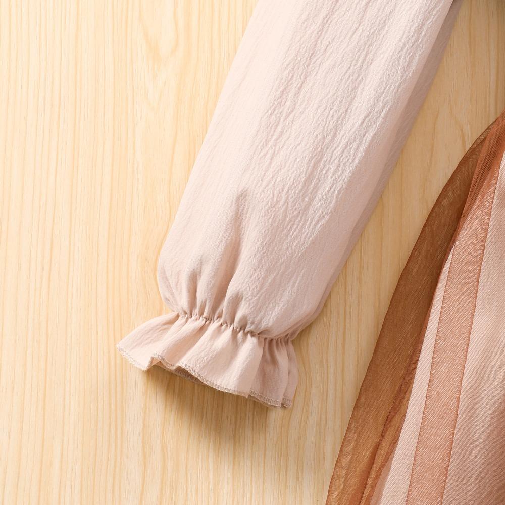 8-12J Mädchen Langarmkleid Herbst/Winter Kleid Patchwork Kontrastfarben Minimalistisches Kleid