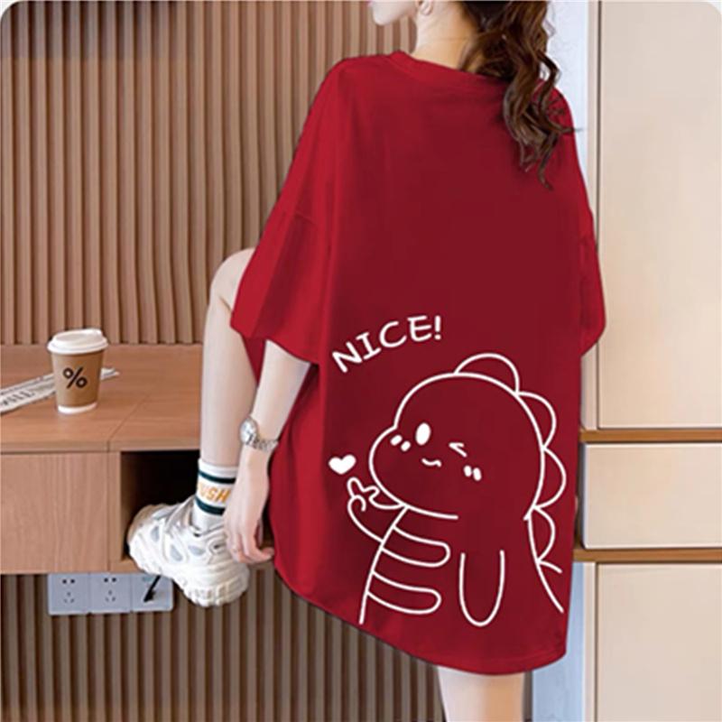 

Летние футболки из чистого хлопка для женщин, симпатичные футболки с мультяшным принтом в стиле хип-хоп, повседневные футболки в стиле Харадзюку, свободные, с коротким рукавом, белые, розовые, y2k Топы XXL красный