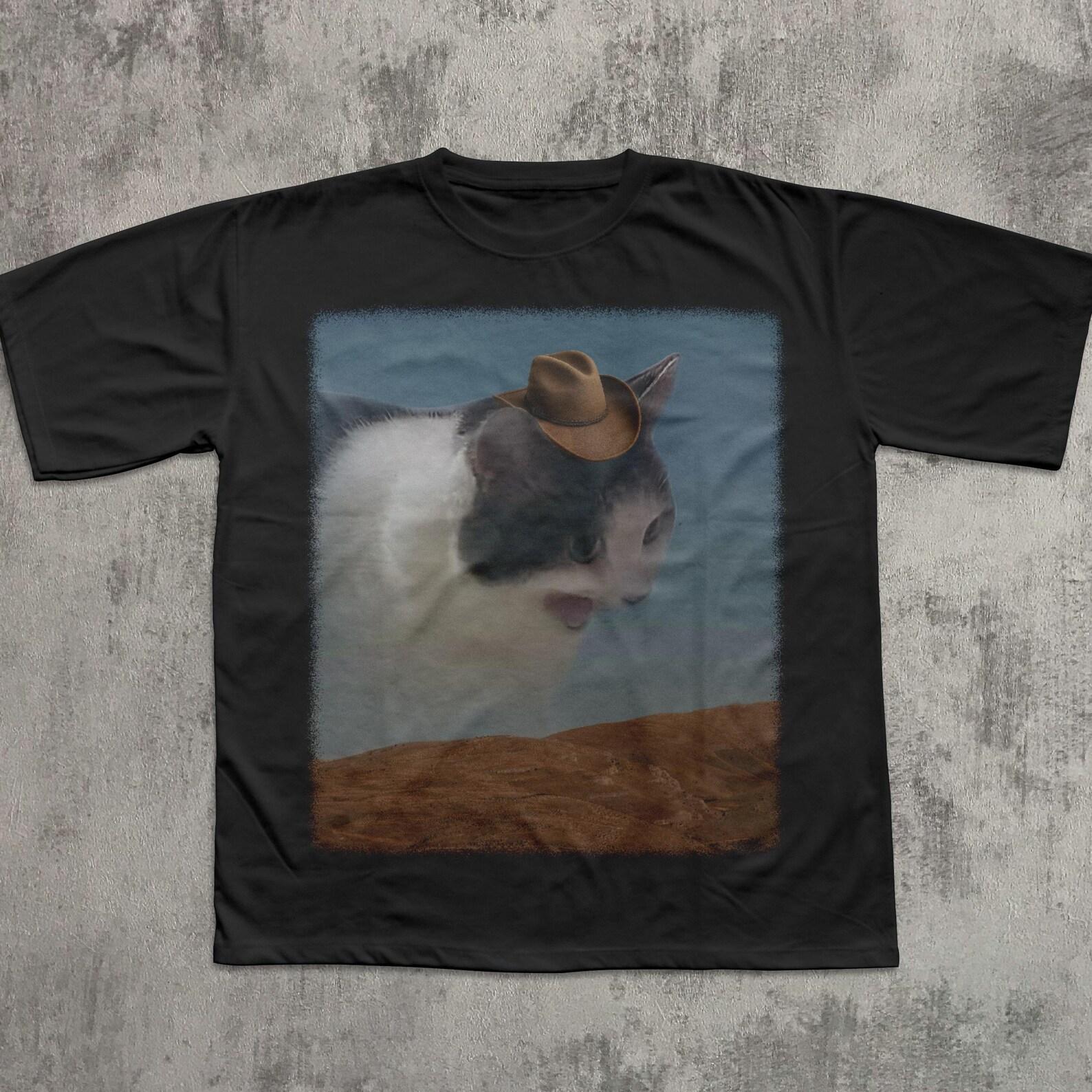 Funny Screaming Cowboy Cat Meme T shirt, Cats Lover Gift, Kitten Shirt, Unhinged T shirt, Gifts for Her Him, Weird Shirts S