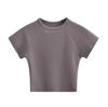 Summer New Women's American Spice Girls Style Solid Color High Waist Short-sleeved T-shirt Crew Neck Shoulder Top Short Bottoming Shirt