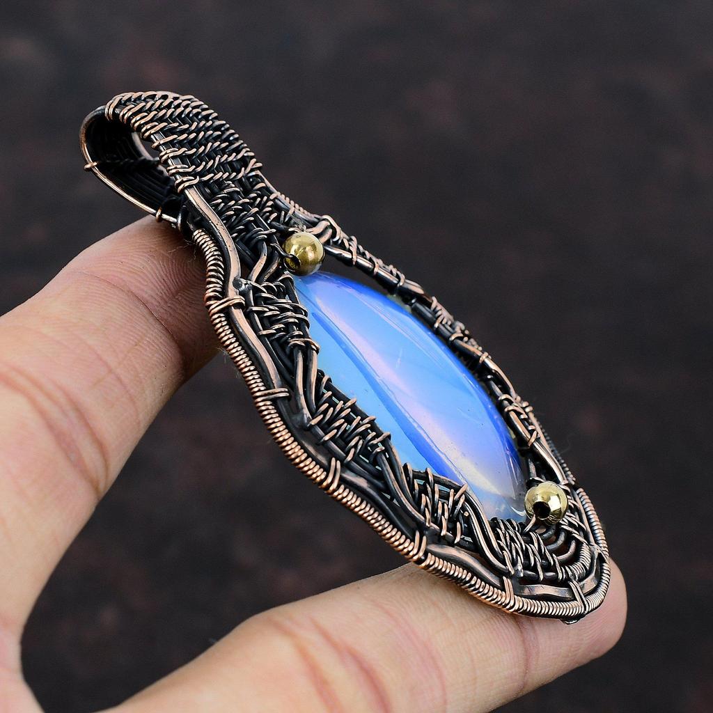 Milky Opal Pendant Copper Wire Wrapped Pendant Handmade Pendant Copper Jewelry Amazing Pendant Wire Wrapped Gemstone Jewelry Gift For Mother