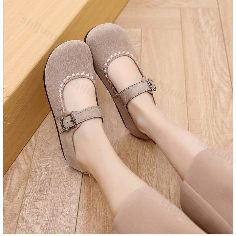 Women Flats 2026 Spring New Fashion Round Toe Buckle Strap Shallow Flat Mary Jane Shoes Comfort Soft Sole Lightweight Loafers