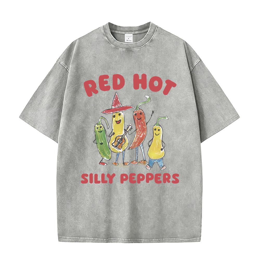 Washed Vintage Red Hot Silly Peppers Funny Meme Graphic T Shirts Men Retro Gothic Metal Rock Tshirt Mens Casual Humor Tshirts