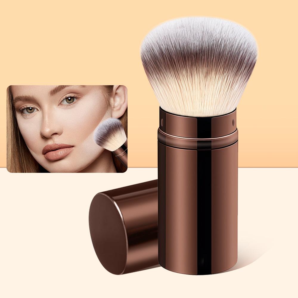 Portable Foundation Make-up Brush with Retractable Aluminum Tube  Cover Soft Bristles for Face Concealing and Seamless Brushing