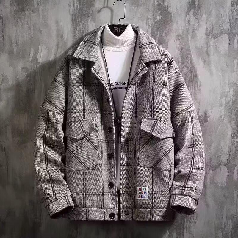 2025 Men's Trendy Wool Plaid Jacket - Autumn/Winter Casual Loose Fit