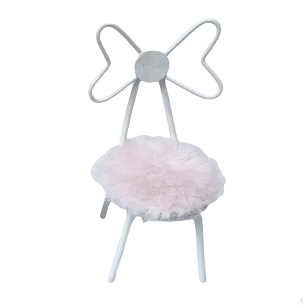 1:12 Maßstab Puppenhaus Metallstuhl mit Plüschkissen Heimdekorationszubehör