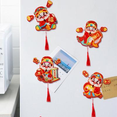 Chinese Style God of Wealth Fridge Magnets Festive Traditional God of Wealth Hanging Ornament Cartoon with Tassels