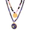European-American Niche: Blue Spirit Grey Natural Stone Handmade Necklace with Starry Sky Glaze Angel Pendant in Gold-Plated Titanium Steel.