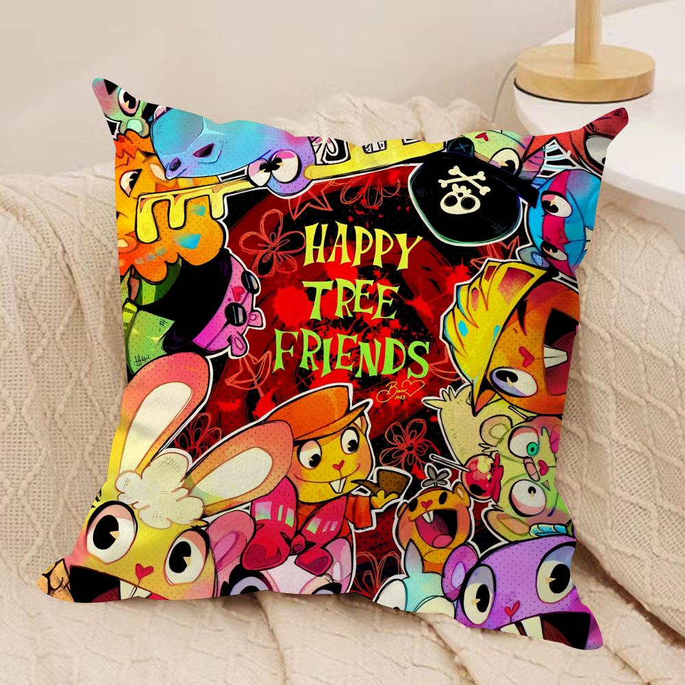 Cartoon Happy T-Tree Friends Cushion Cover Silky Short Plush Invisible Zipper Dustproof Sofa Pillow Case For Home Decor
