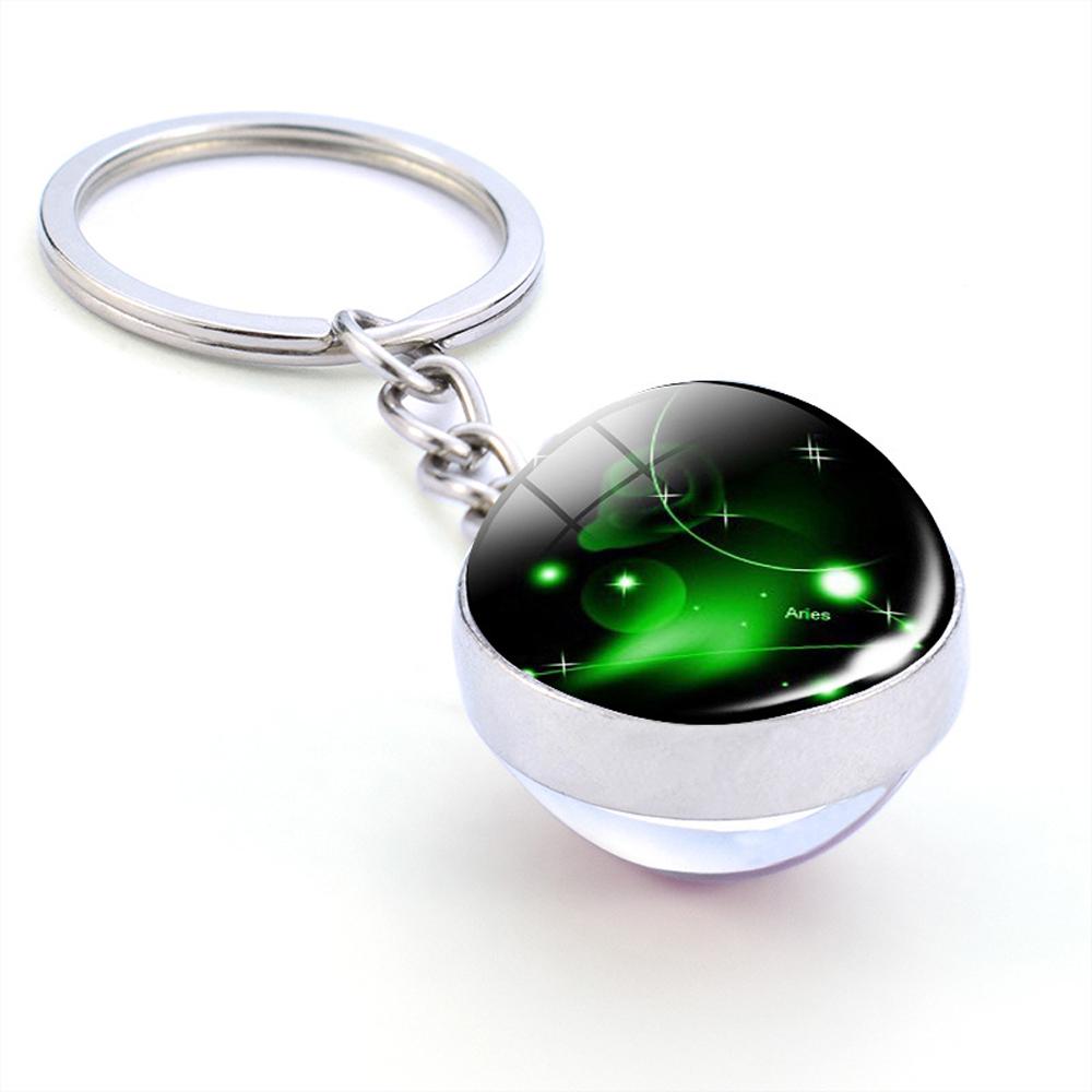 Holder Men Women Glass Ball Pendant Leo Jewelry 12 Constellation Keychain Zodiac Keychain Key Rings